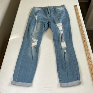 Resfeber Skinny Boy Friend Jeans Medium Wash Distressed Ripped Denim Size 10